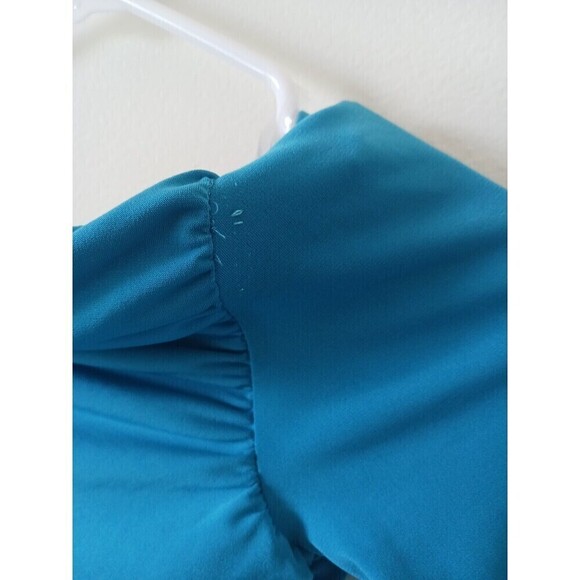 Fashion Nova Crop Top One Shoulder Long Sleeve Ribbed Turquoise Size S - Picture 5 of 7